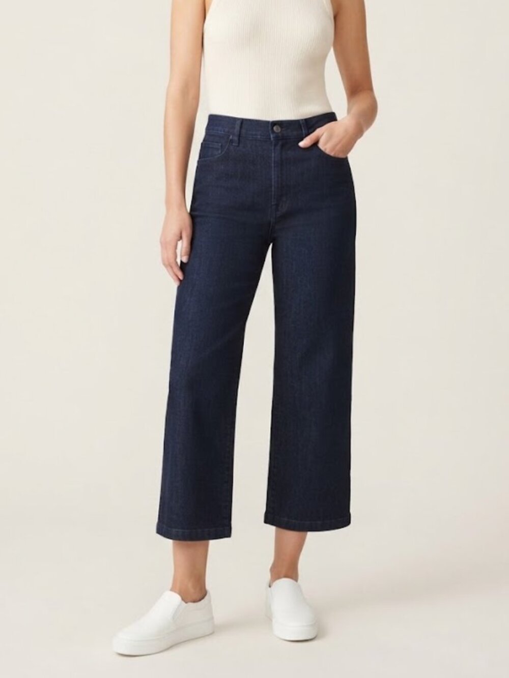 Ella Moss High-Rise Wide-Leg Crop Pant Medium/Dark Wash Denim Easy Jeans Size 4